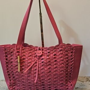 Vintage Fossil Pink Woven Satchel with Intricate Design